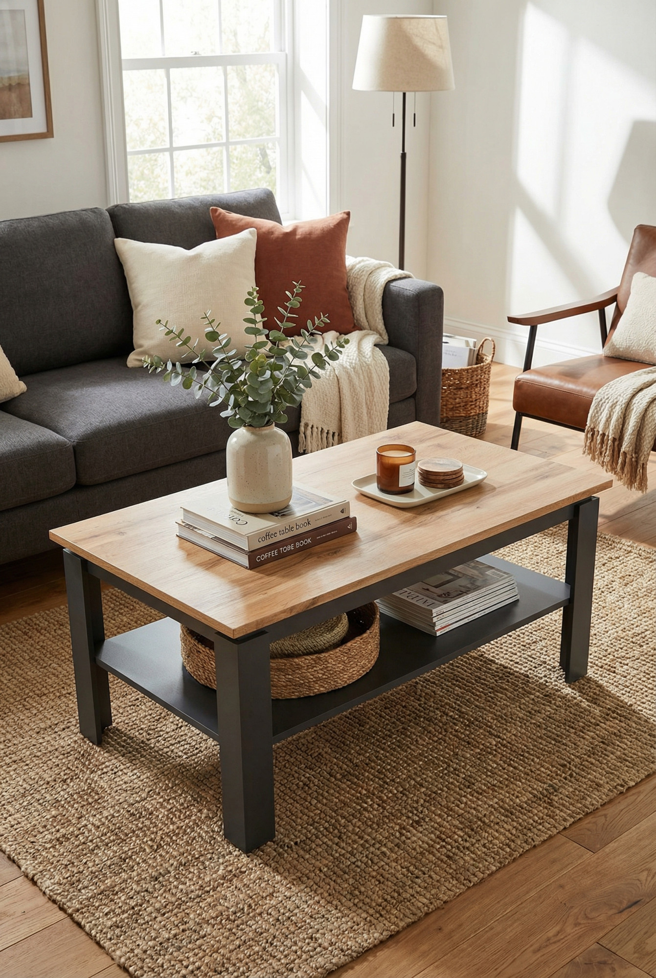 Przykładowa aranżacja z stolikiem kawowym grafit + artisan Asendri 12X