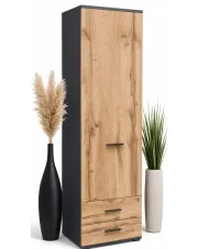 Szafa słupek z półkami i szufladami grafit + dąb artisan - Asendri 15X w sklepie Edinos.pl