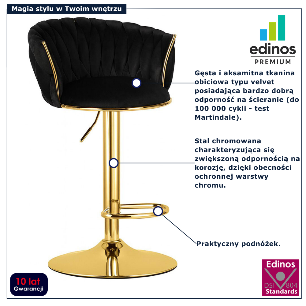 Czarny hoker z oparciem Olseni