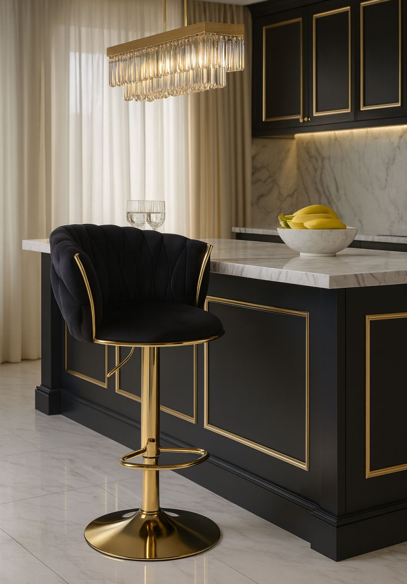 Wnętrze z wykorzystaniem czarnego hokera glamour Olseni