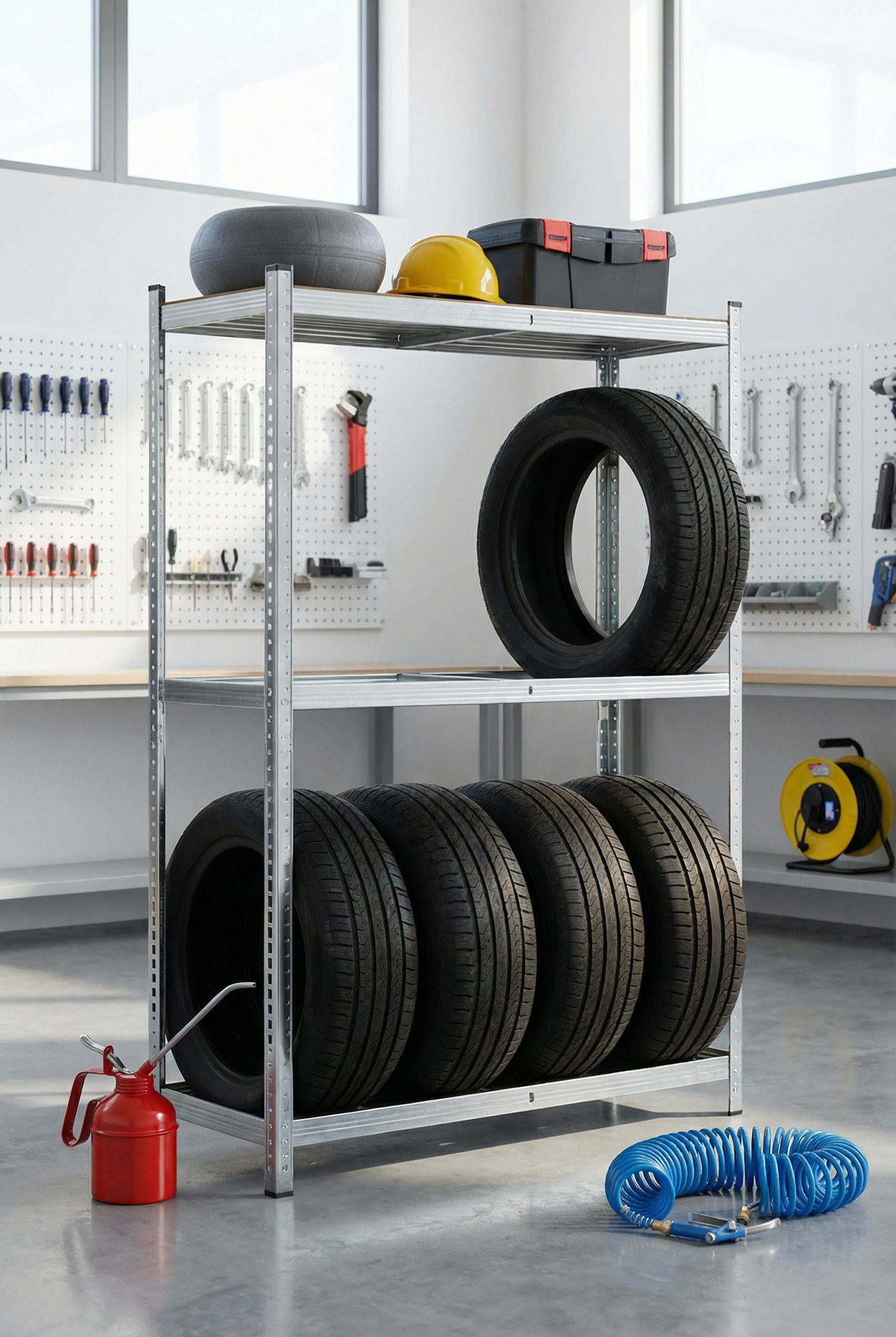 Wnętrze garażu z regałem na opony Trovix