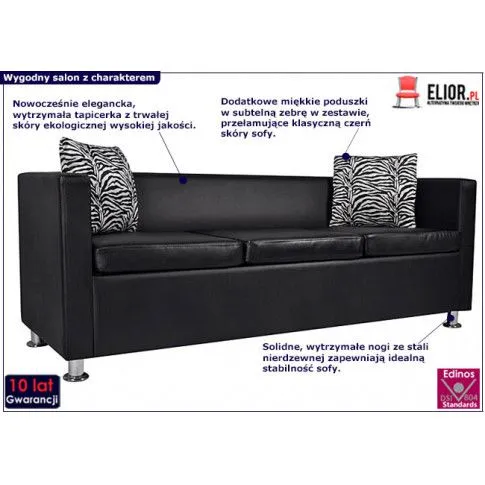 Zdjęcie minimalistyczna sofa 3-osobowa Cali 3B czarna  - sklep Edinos.pl