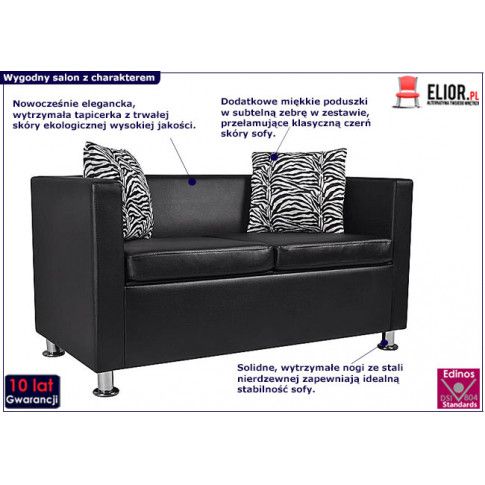 Zdjęcie nowoczesna skórzana sofa Cali 2B - czarna - sklep Edinos.pl