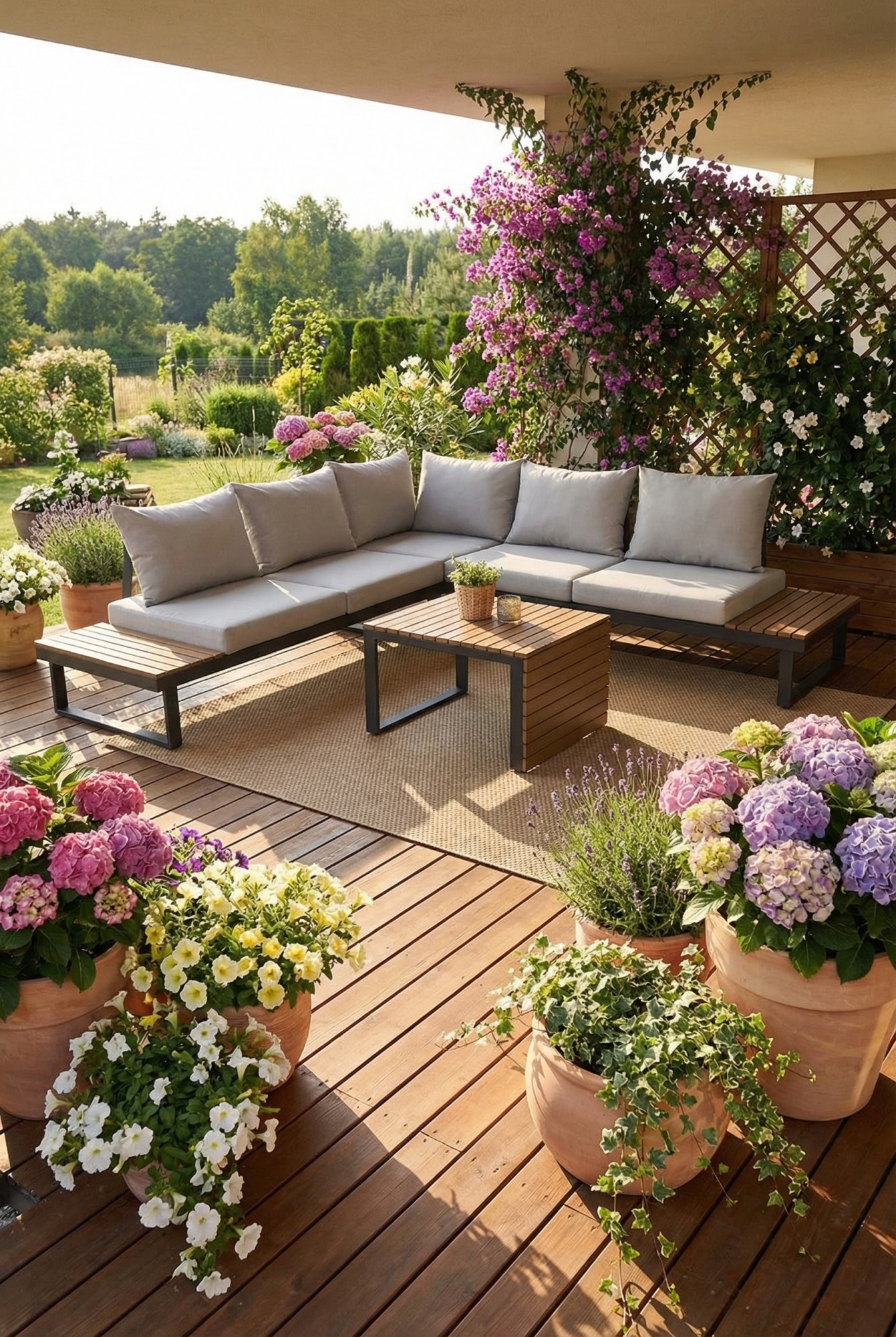 Wizualizacja z użyciem zestawu mebli do ogrodu Naturio