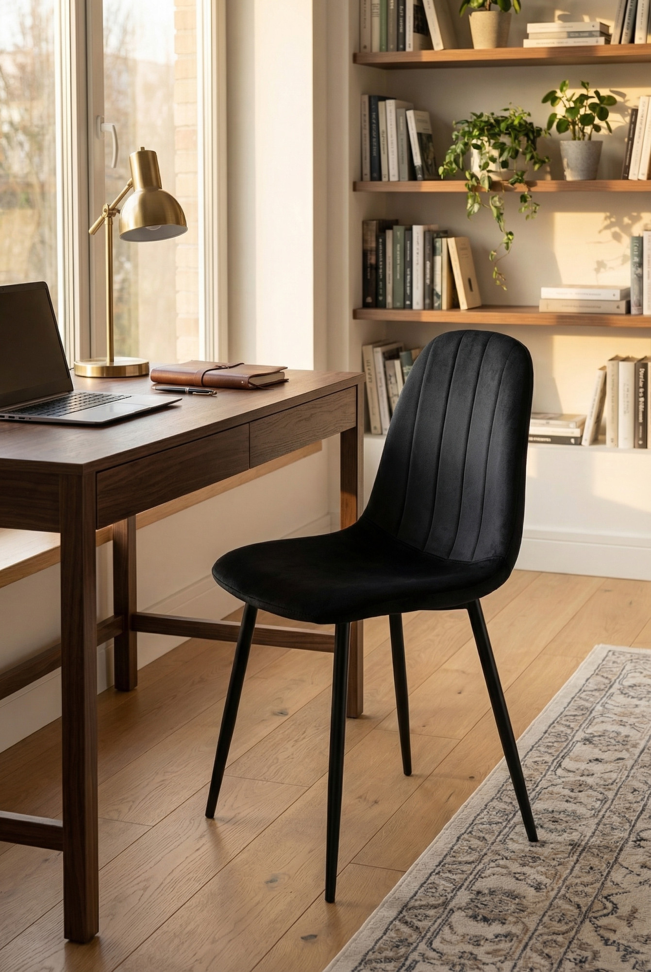 Czarne welurowe krzesło Oret 3X w nowoczesnym wnętrzu