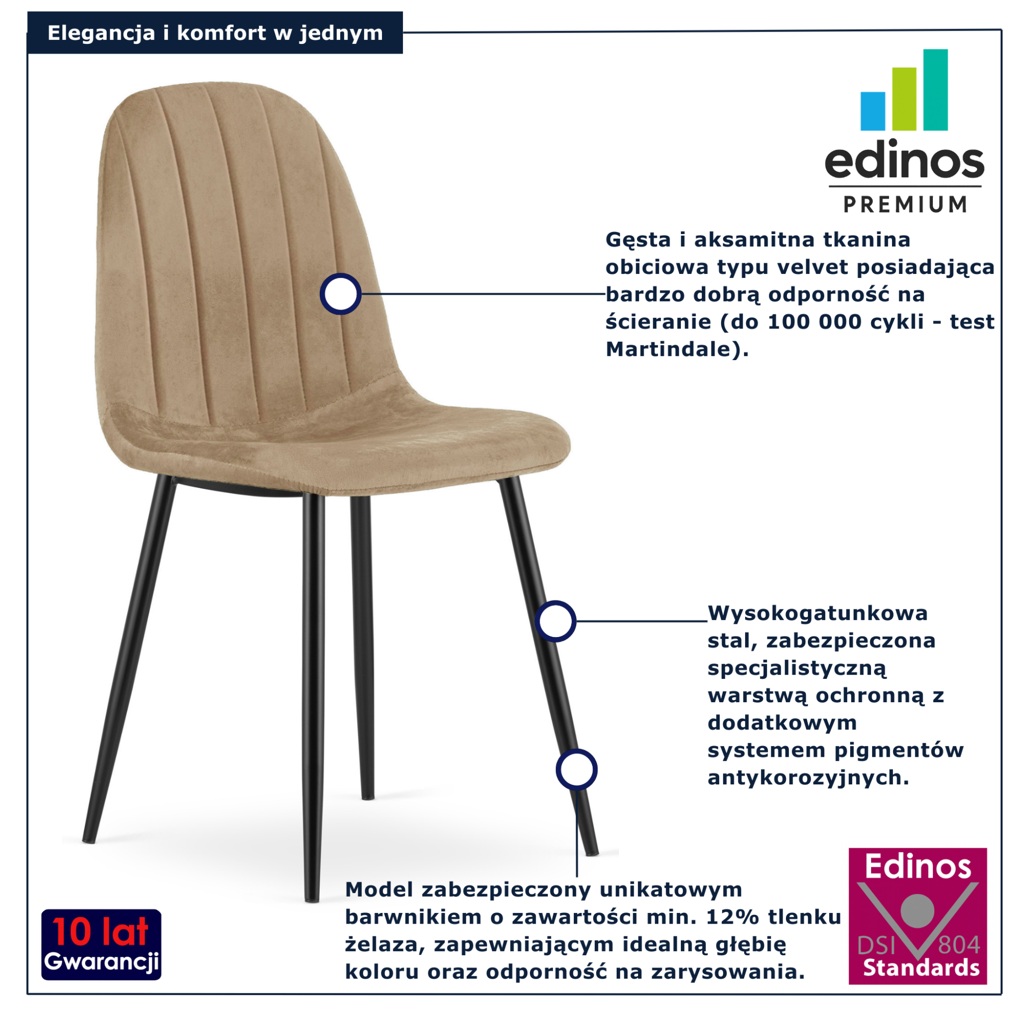 Brązowe welurowe krzesło metalowe do stołu Oret 3X