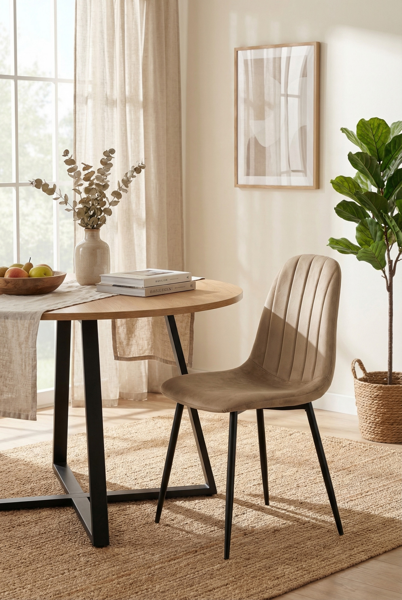 Wizualizacja wnętrza z brązowym krzesłem Oret 3X