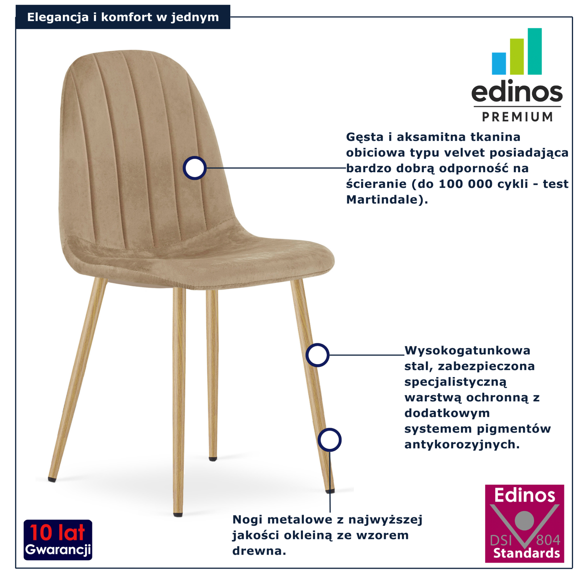 Brązowe metalowe krzesło welurowe do stołu Oret 4X