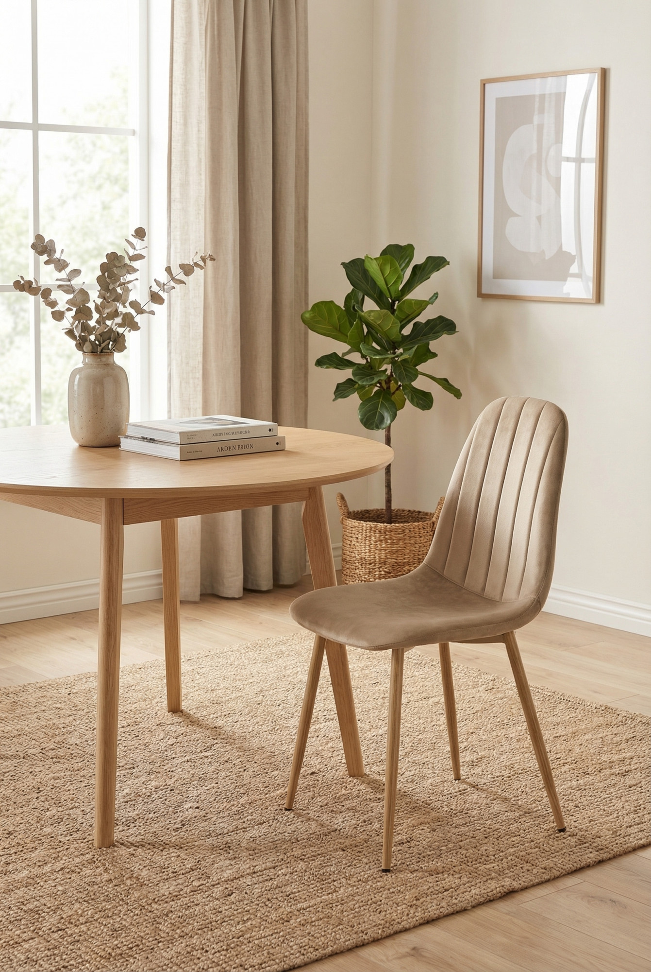 Wizualizacja wnętrza z brązowym krzesłem Oret 4X