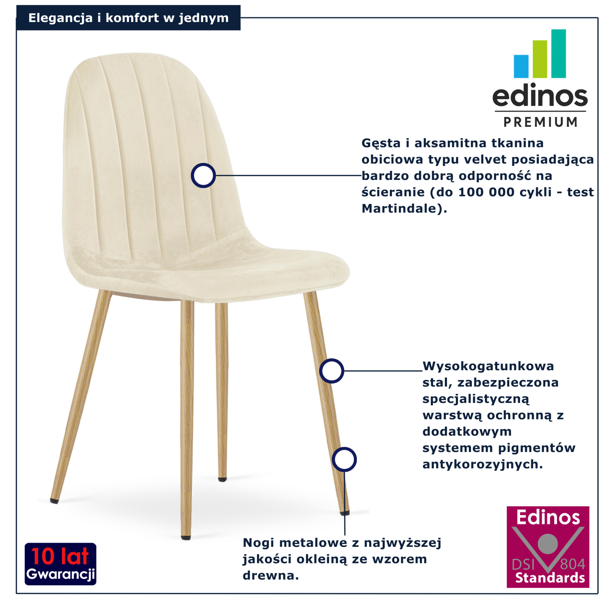 Jasnobeżowe metalowe nowoczesne krzesło welurowe do kuchni Oret 4X