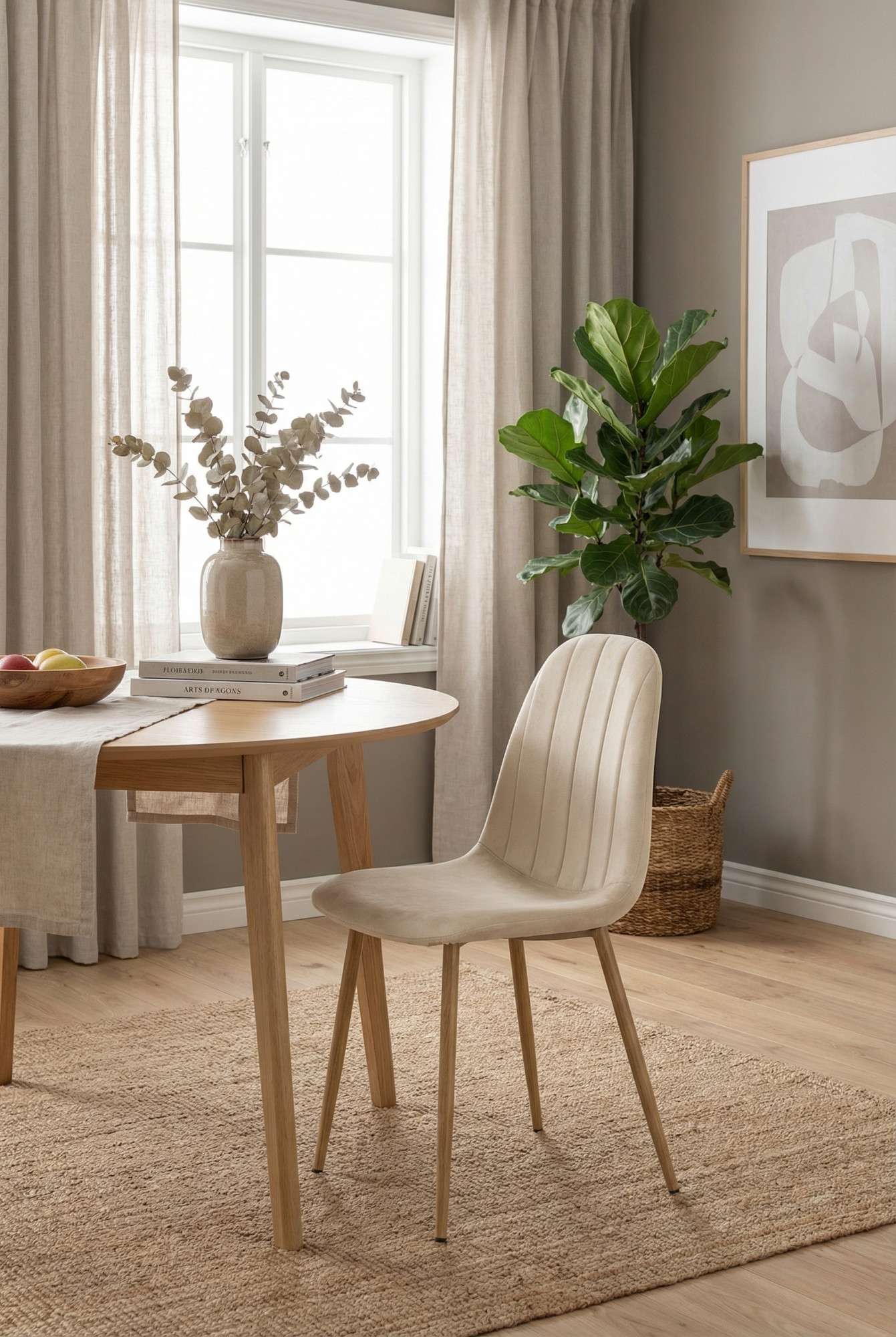 Aranżacja salonu z jasnobeżowym krzesłem Oret 4X