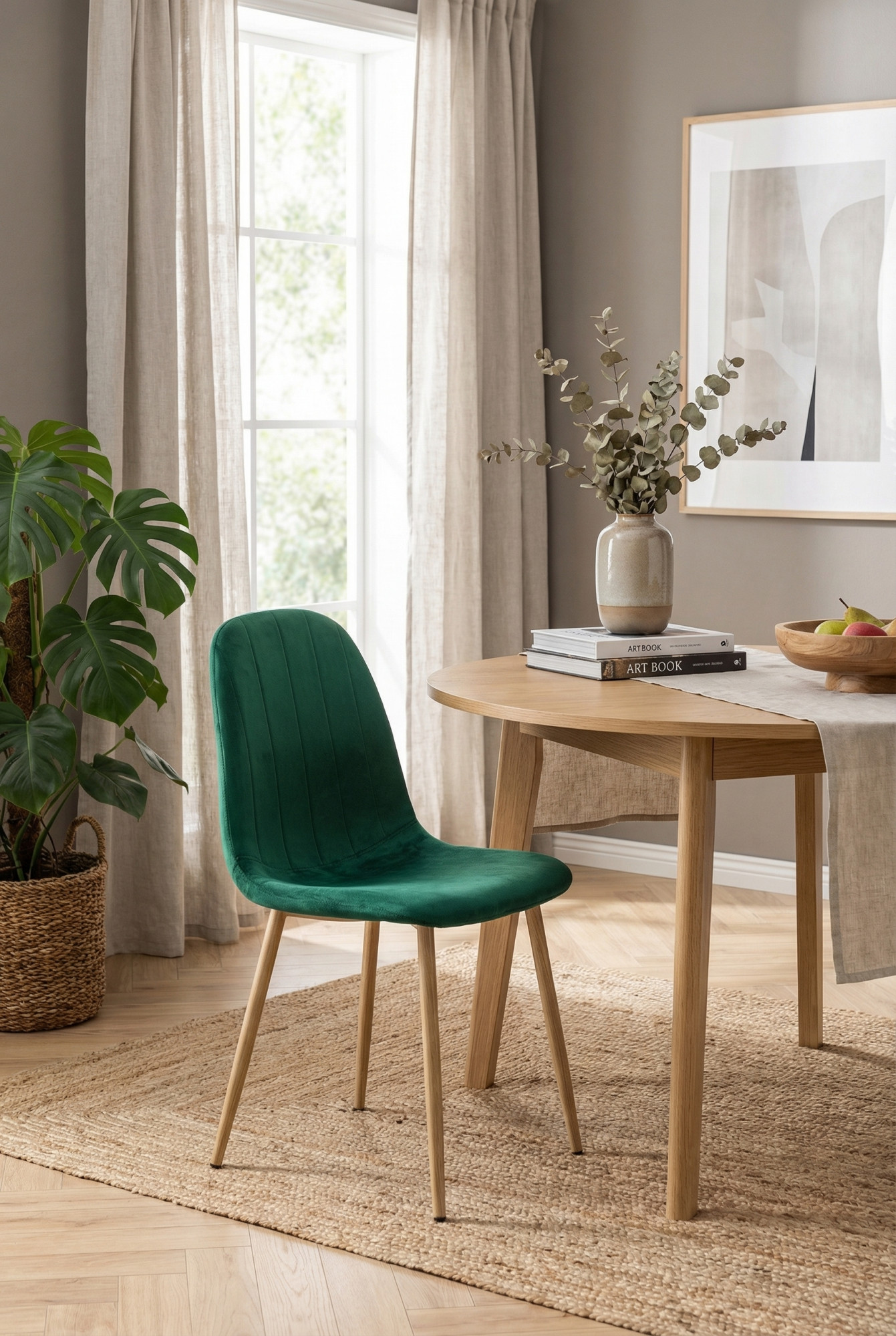 Wizualizacja salonu z zielonym krzesłem Oret 4X