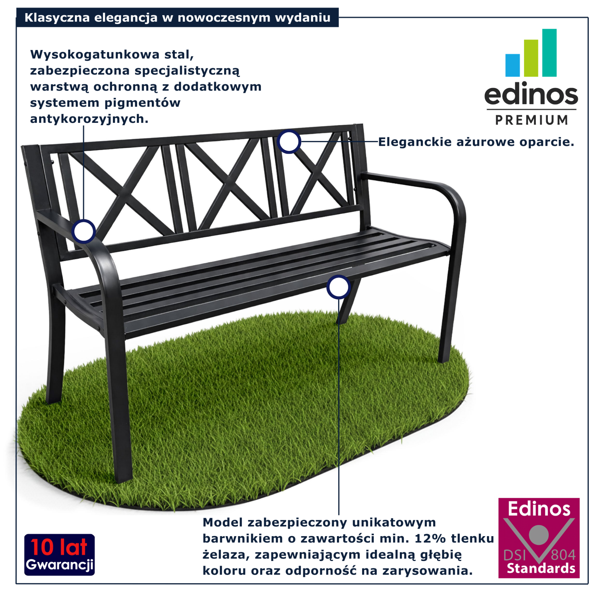 Czarna metalowa ławka na taras Andizo 3X