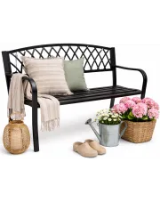 Czarna metalowa ławka z oparciem - Andizo 6X w sklepie Edinos.pl