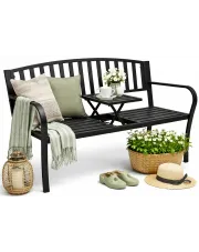 Czarna metalowa ławka do ogrodu z ukrytym stoliczkiem - Andizo 5X w sklepie Edinos.pl