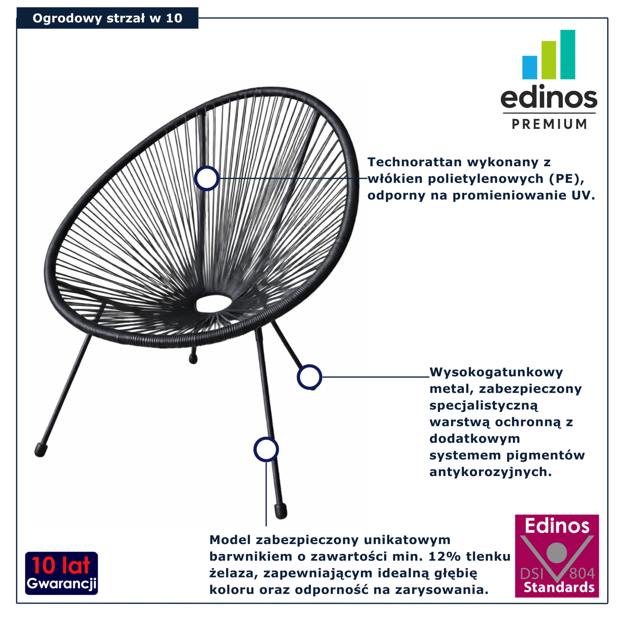 Czarne krzesło tarasowe typu acapulco Latios