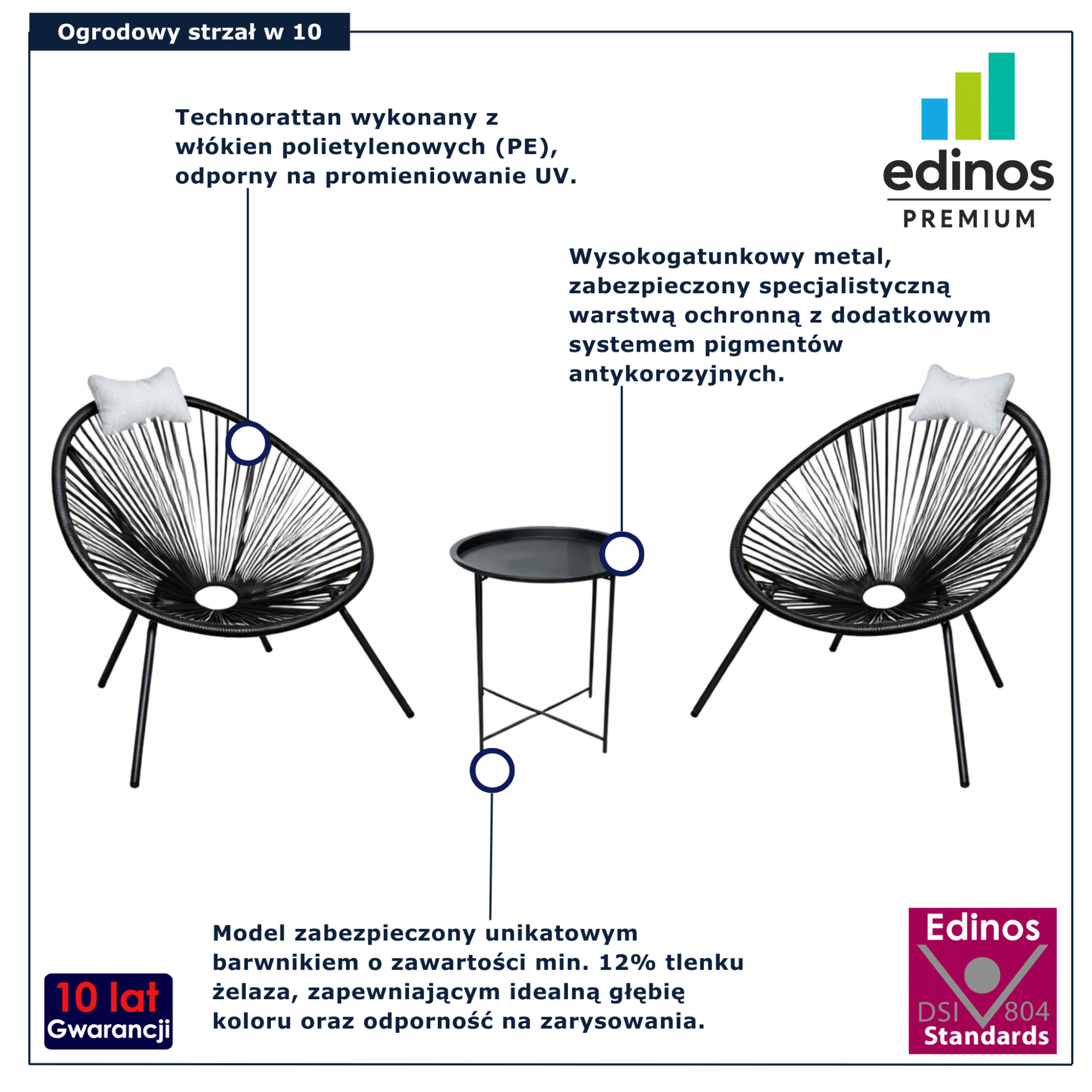 Komplet ogrodowy 2 krzesła acapulco ze stolikiem kawowym Satios czarny