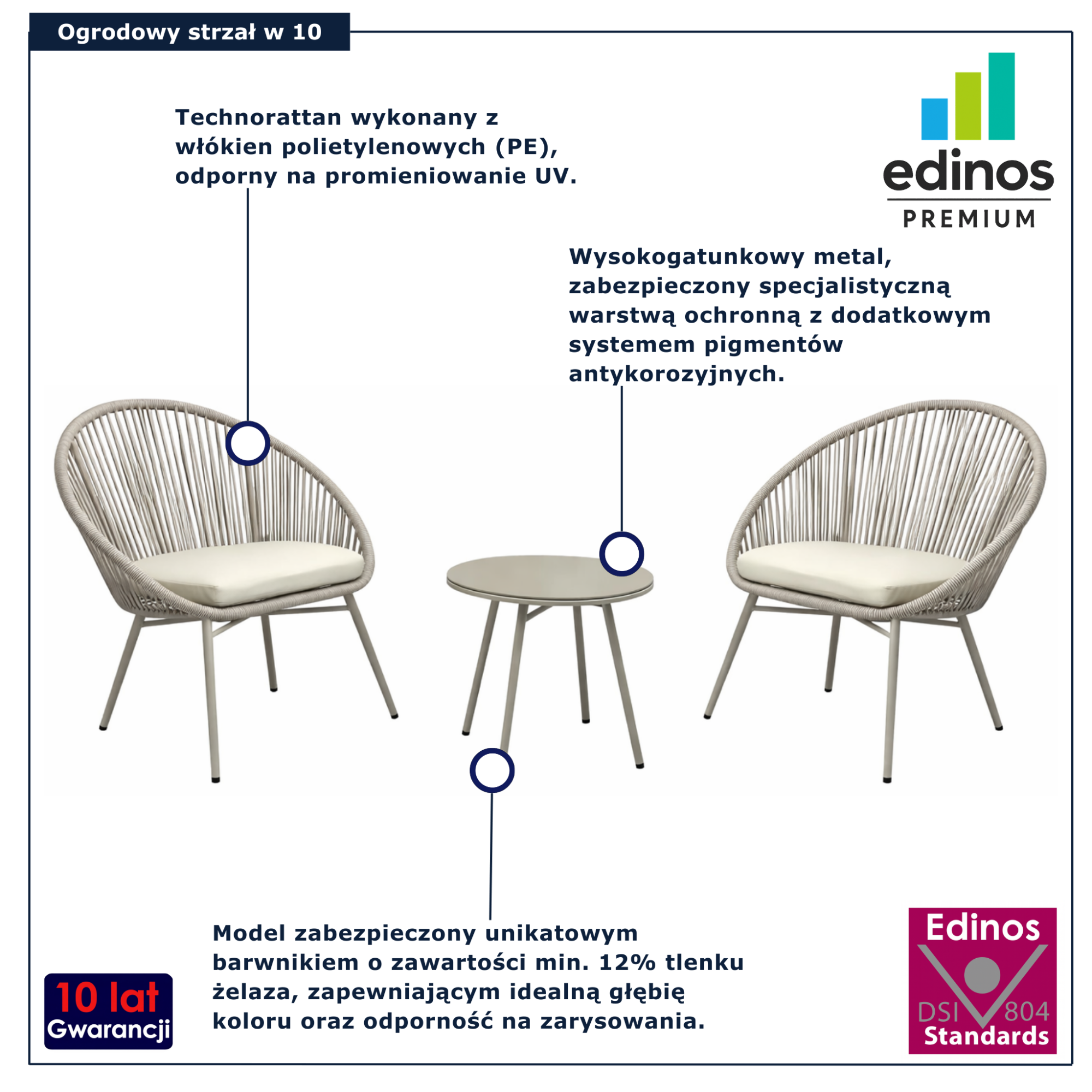 Zestaw beżowych mebli ogrodowych na taras Notioni