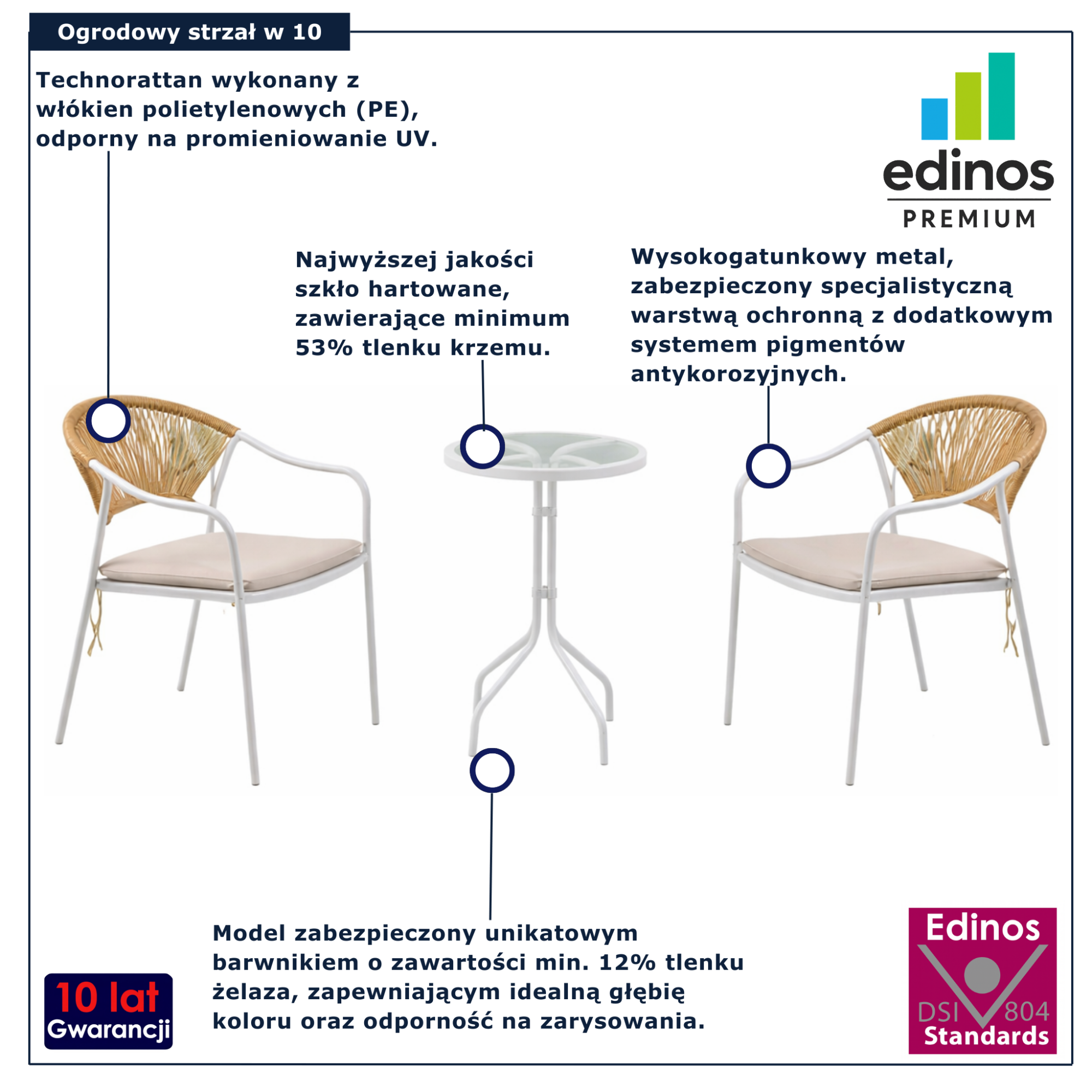 Komplet białych metalowych mebli do ogrodu Uttis