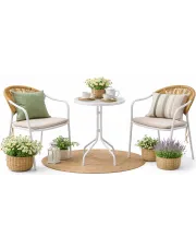 Biały komplet 2 krzesła i stolik kawowy do ogrodu - Uttis w sklepie Edinos.pl