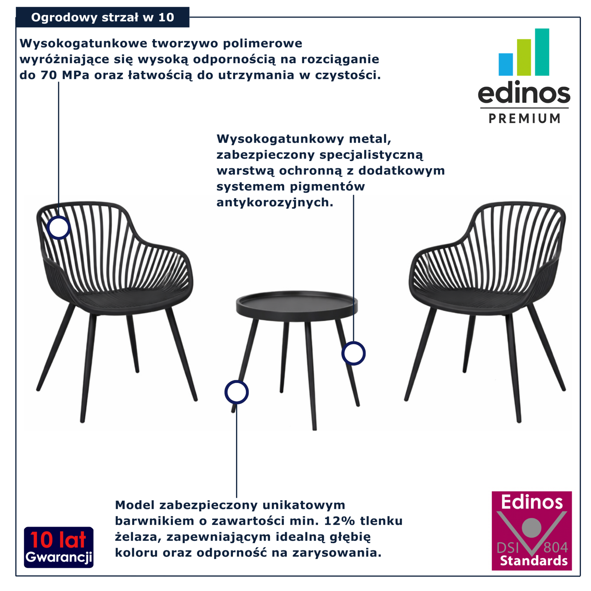 Zestaw czarnych mebli ogrodowych Zationi