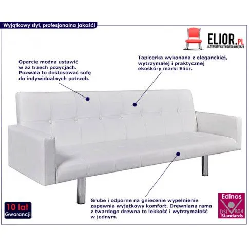 Zdjęcie rozkładana sofa Enya  z podłokietnikami, biała  | Edinos.pl