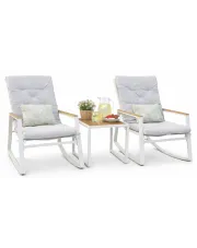 Biały komplet 2 bujanych krzeseł ogrodowych ze stolikiem - Acynta w sklepie Edinos.pl