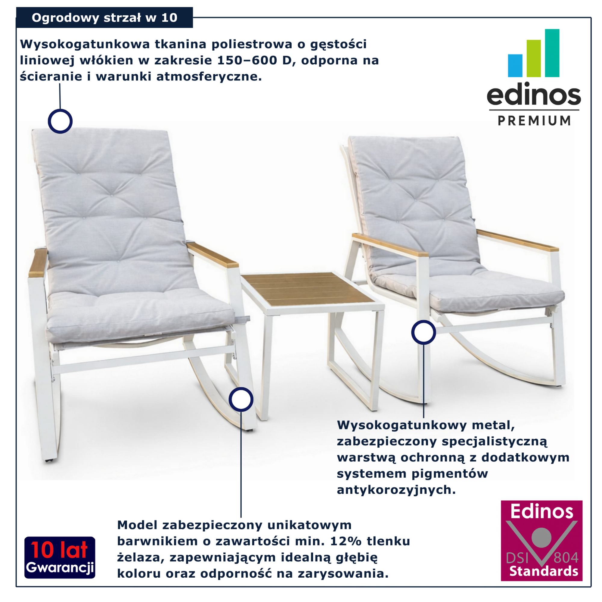 Komplet 2 foteli bujanych ze stolikiem kawowym do ogrodu Acynta