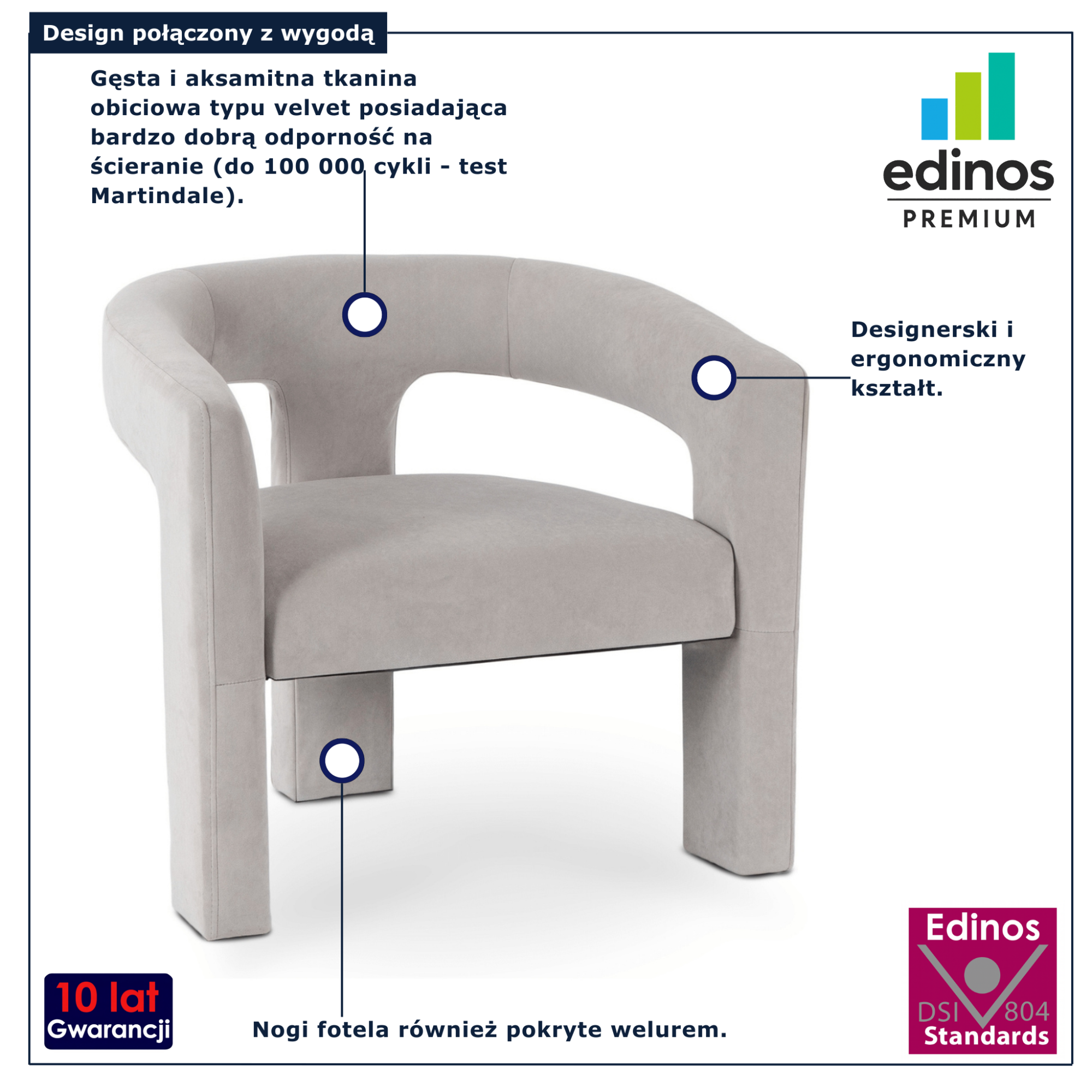 Szary fotel wypoczynkowy welurowy Lossie 3X