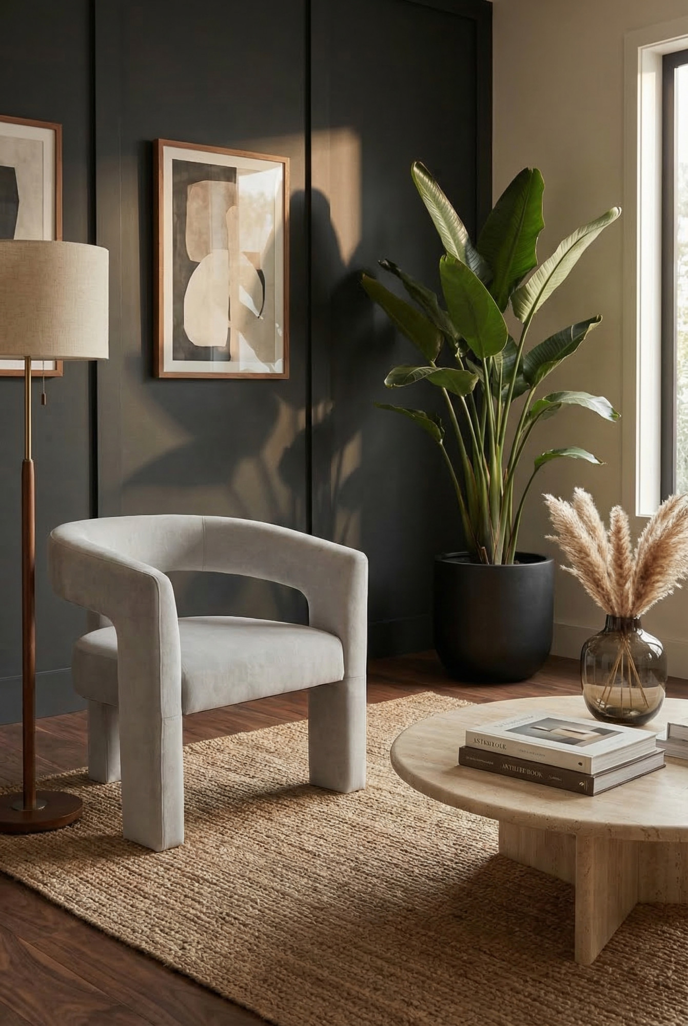 Salon nowoczesny z szarym fotelem Lossie 3X