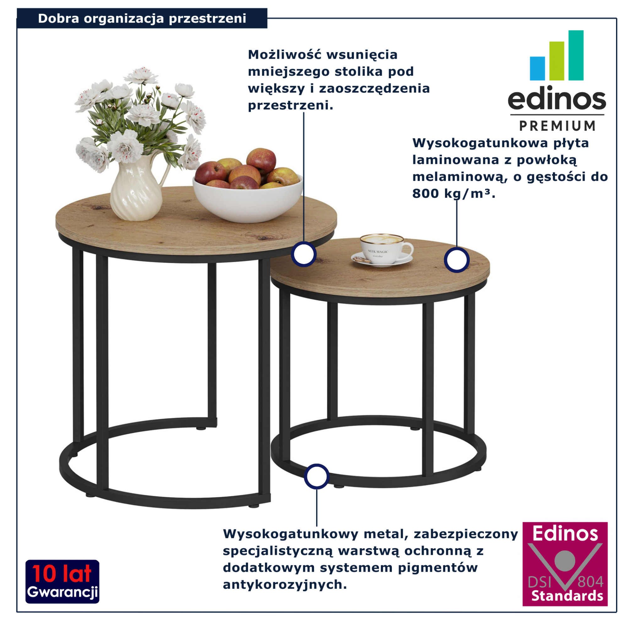 Zestaw 2 stolików kawowych okrągłych Tocador 12X dąb artisan