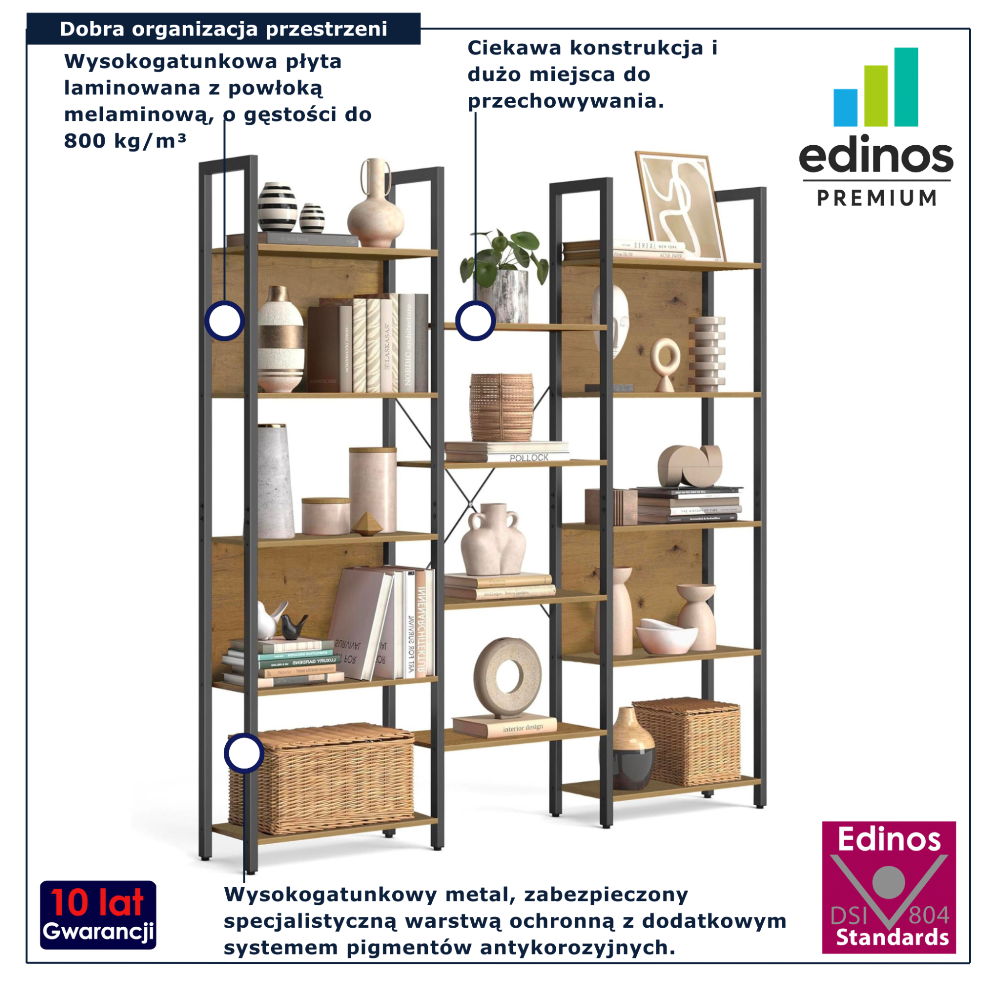 Potrójny regał industrialny dąb artisan Tocador 14X