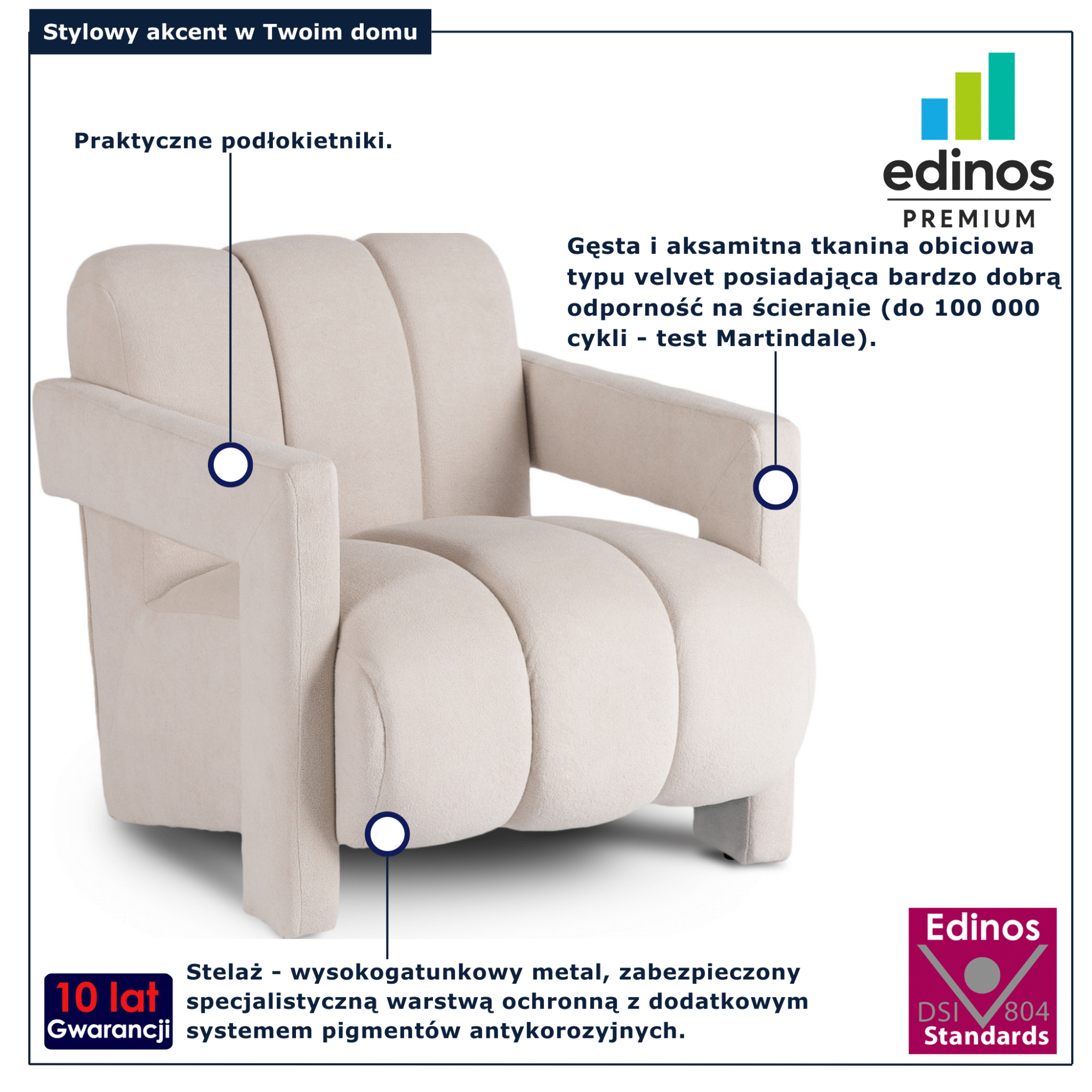 Kremowy fotel nowoczesny Anesoni 3X