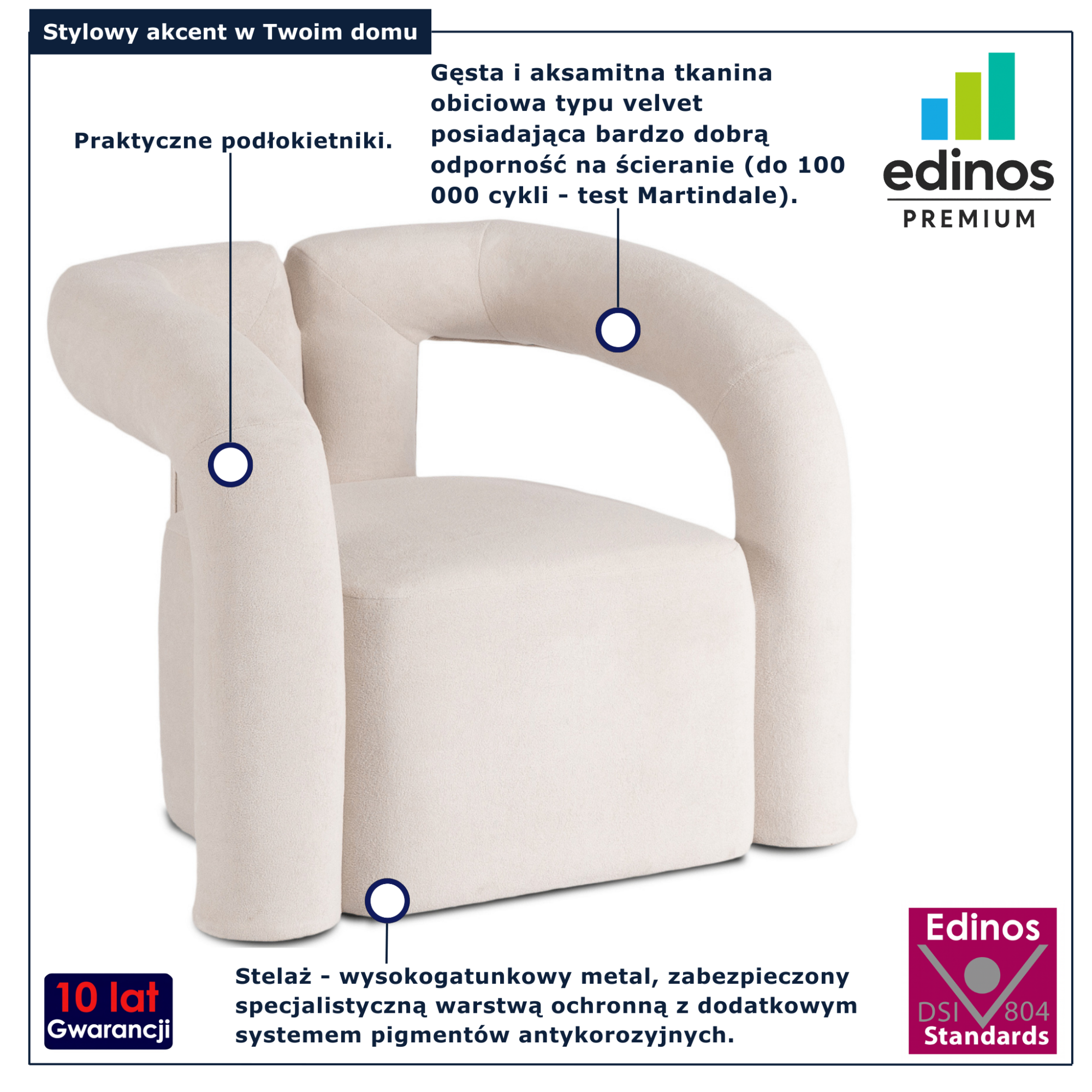 Kremowy aksamitny fotel wypoczynkowy Zeniro 3X