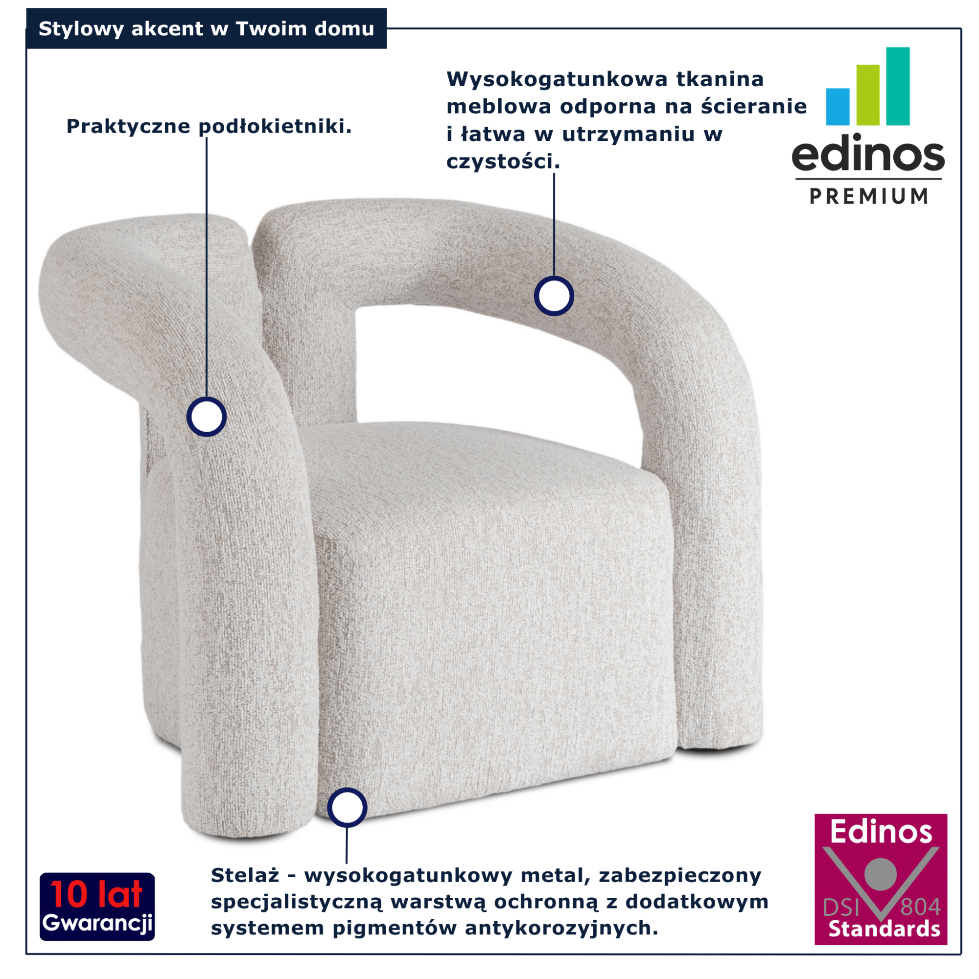 Szary fotel wypoczynkowy do salonu Zeniro 4X