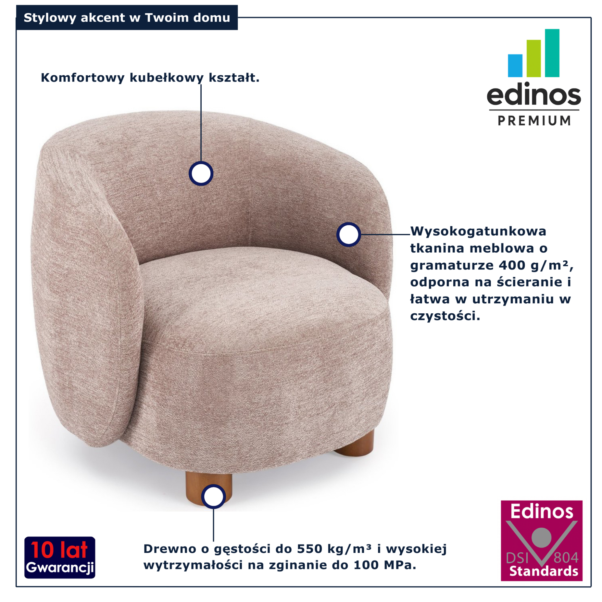 Beżowy fotel wypoczynkowy do salonu nowoczesnego Tekidi