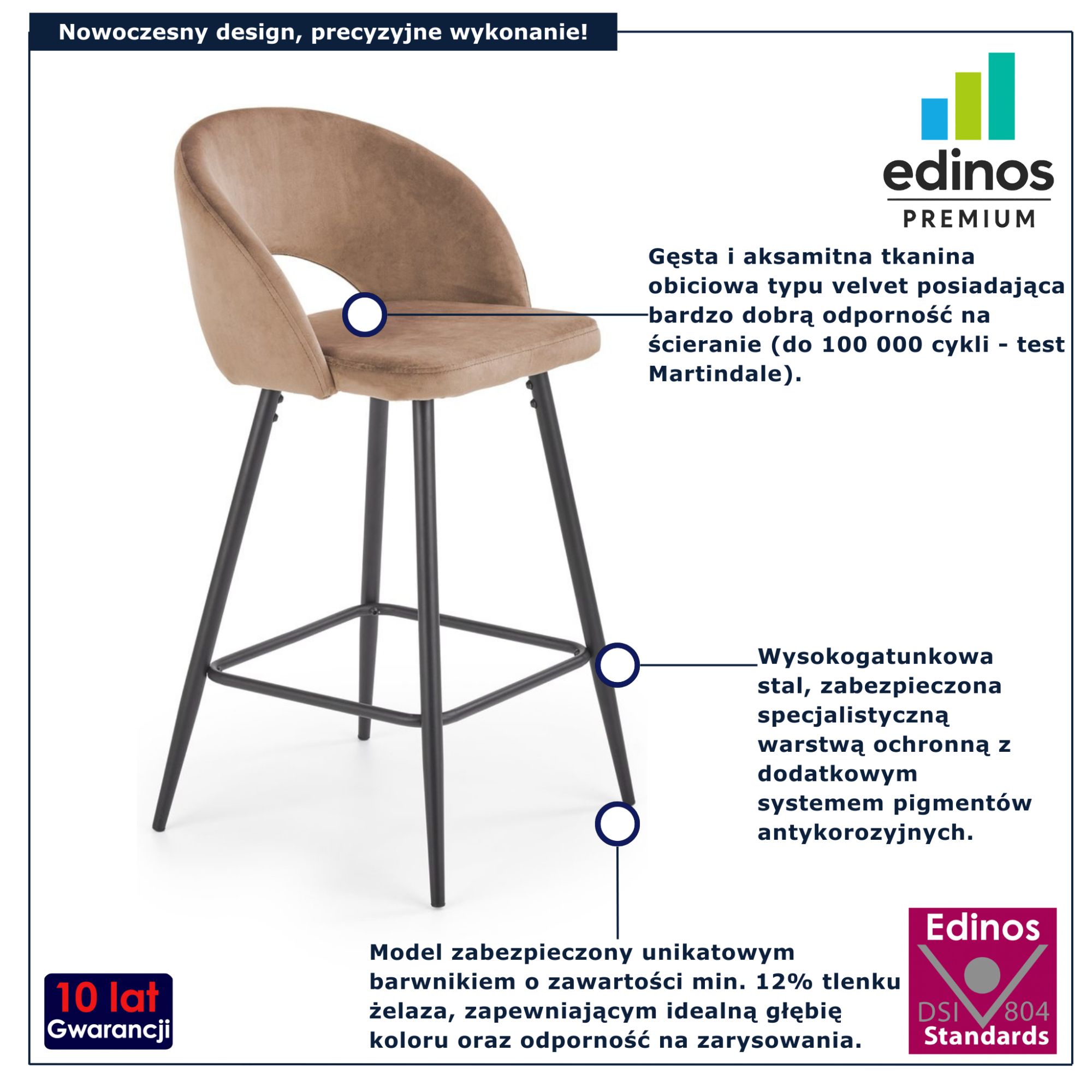 Beżowy nowoczesny hoker welurowy do kuchni Apuss