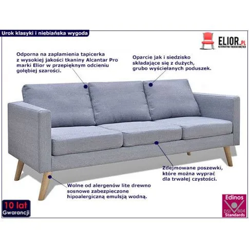 Zdjęcie sofa 3-osobowa Tirena 2L - jasny szary | Edinos.pl