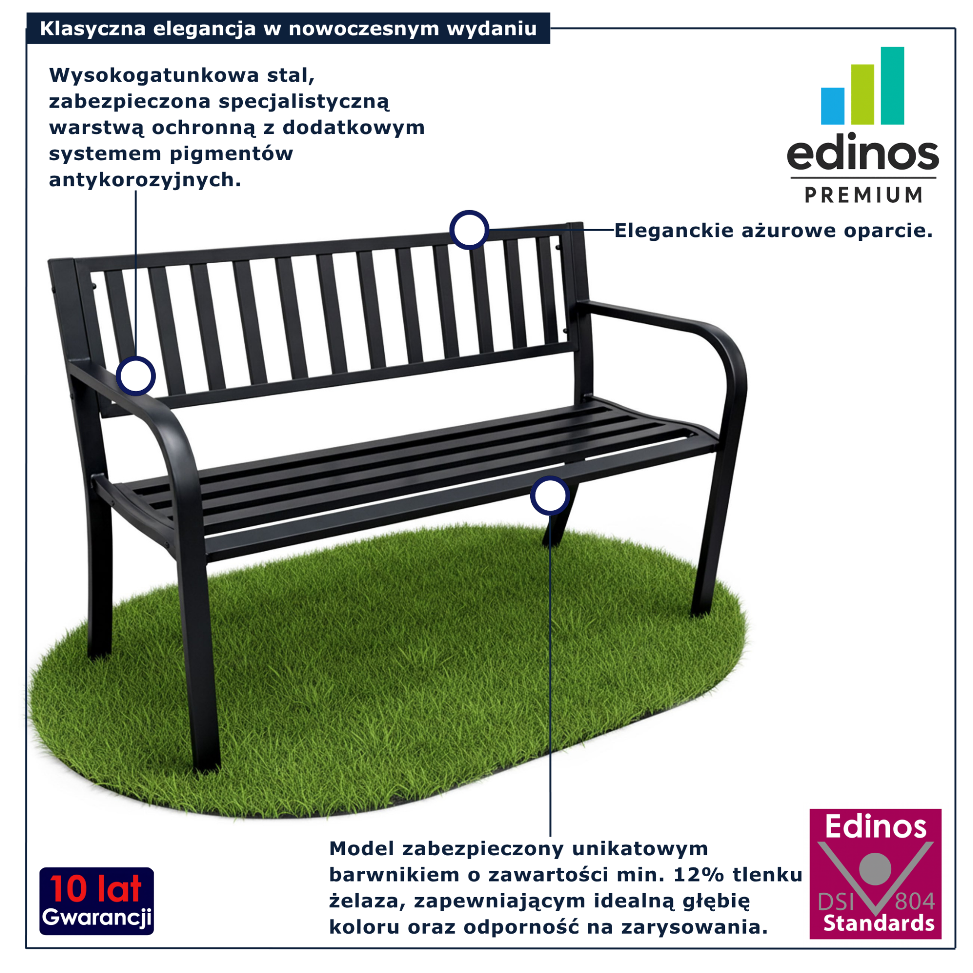 Czarna ławka ogrodowa na taras Andizo 7X