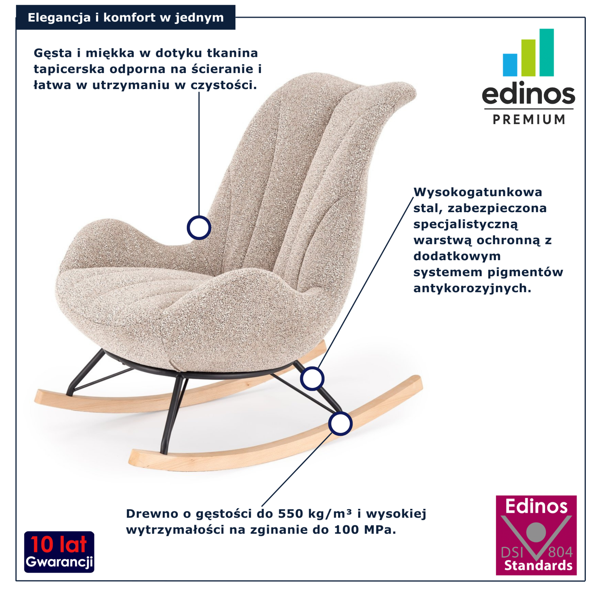 Beżowy miękki fotel bujany Arezia