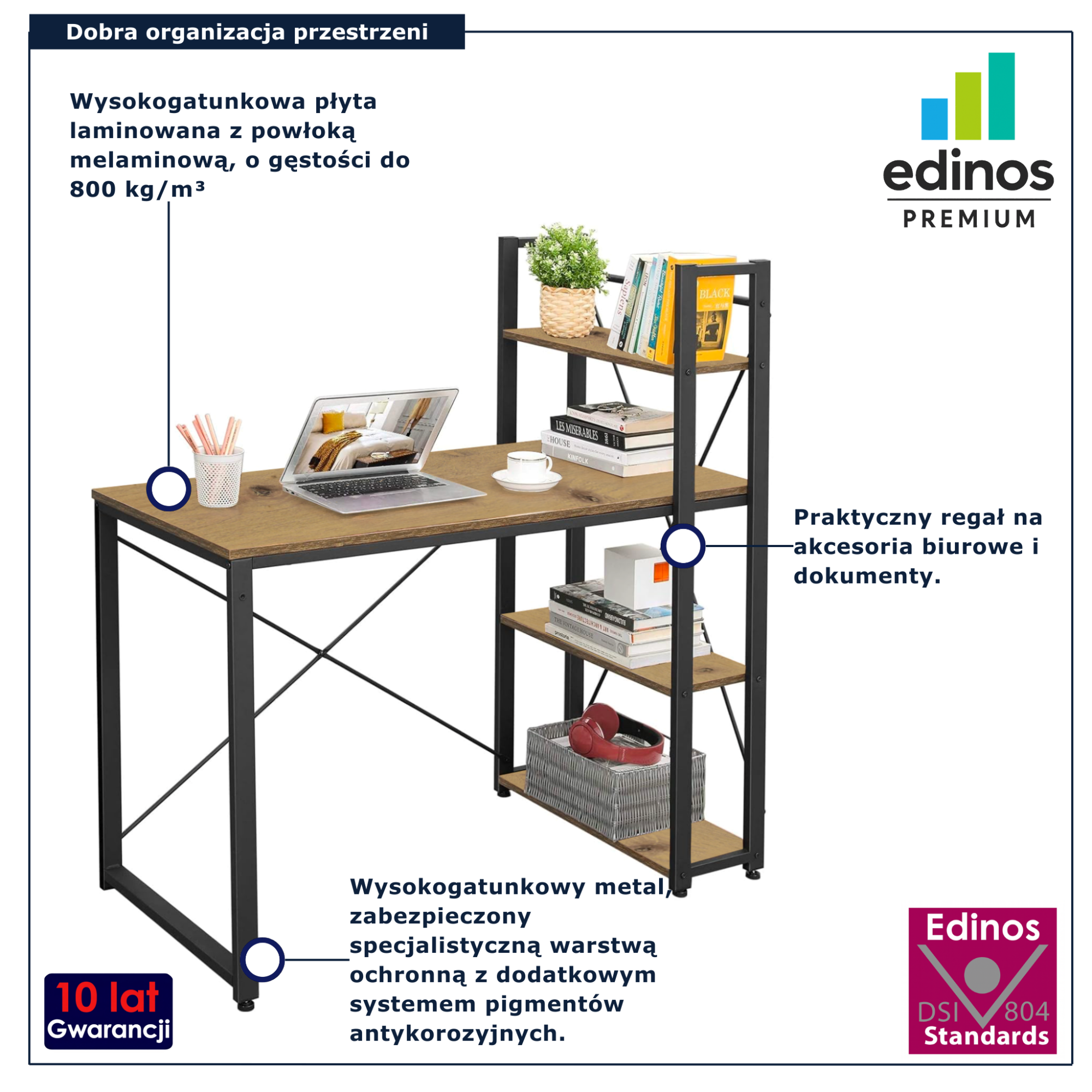 Biurko w stylu loft z regałem dąb artisan Tocador 17X