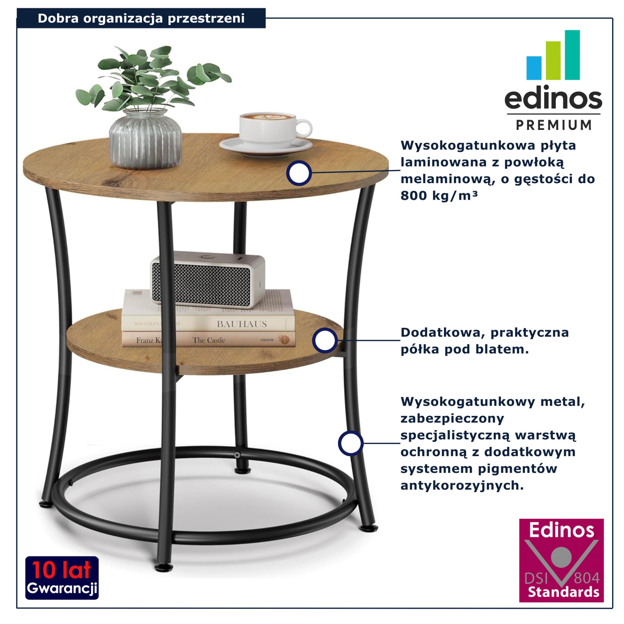 Okrągły stolik kawowy z półką do salonu Tocador 18X