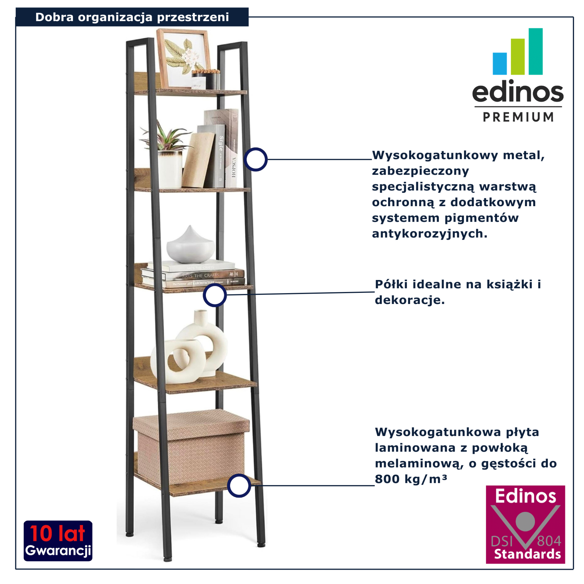 Wąski regał z 6 półkami do salonu Tocador 19X dąb artisan