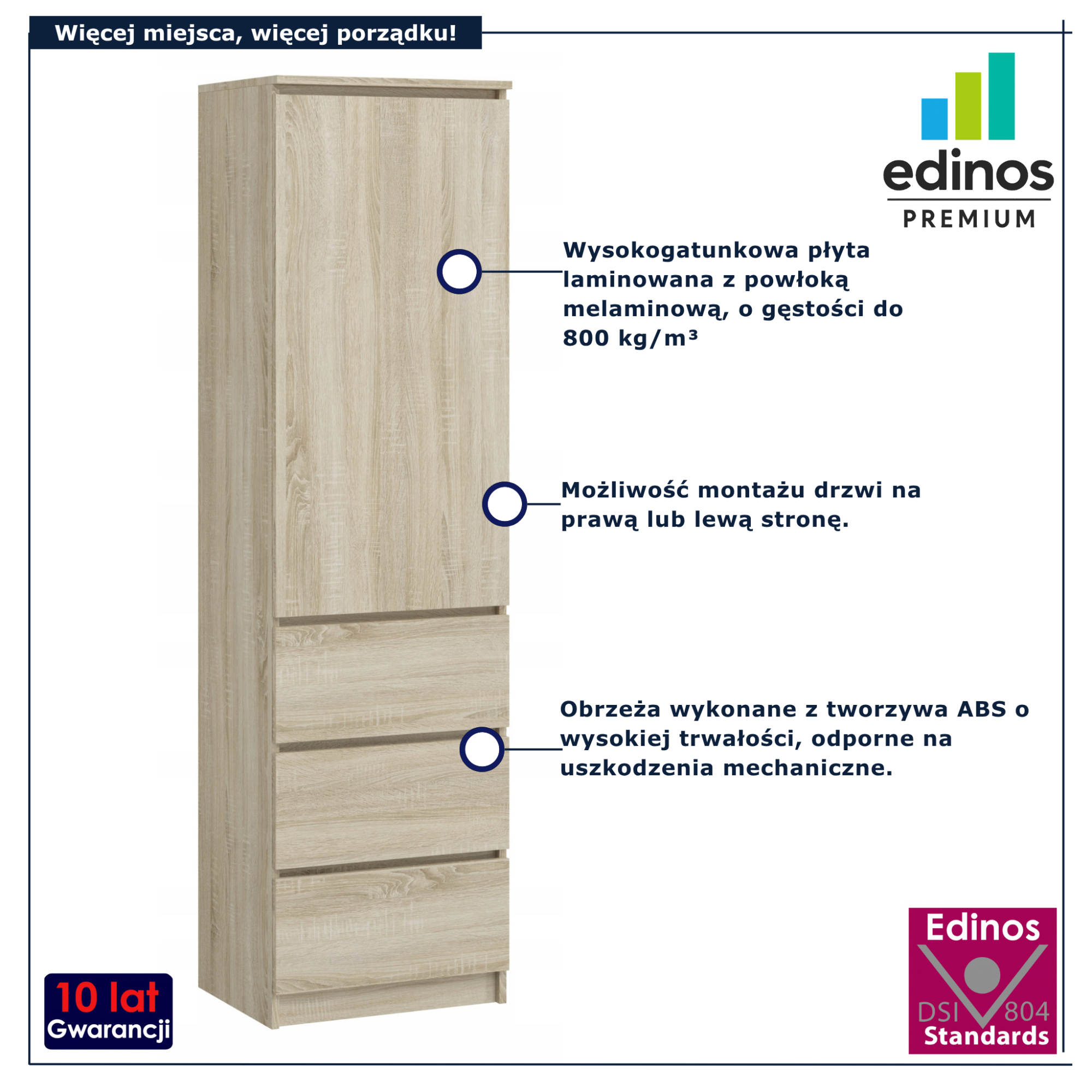 Wąski regał z szufladami dąb sonoma Lusino