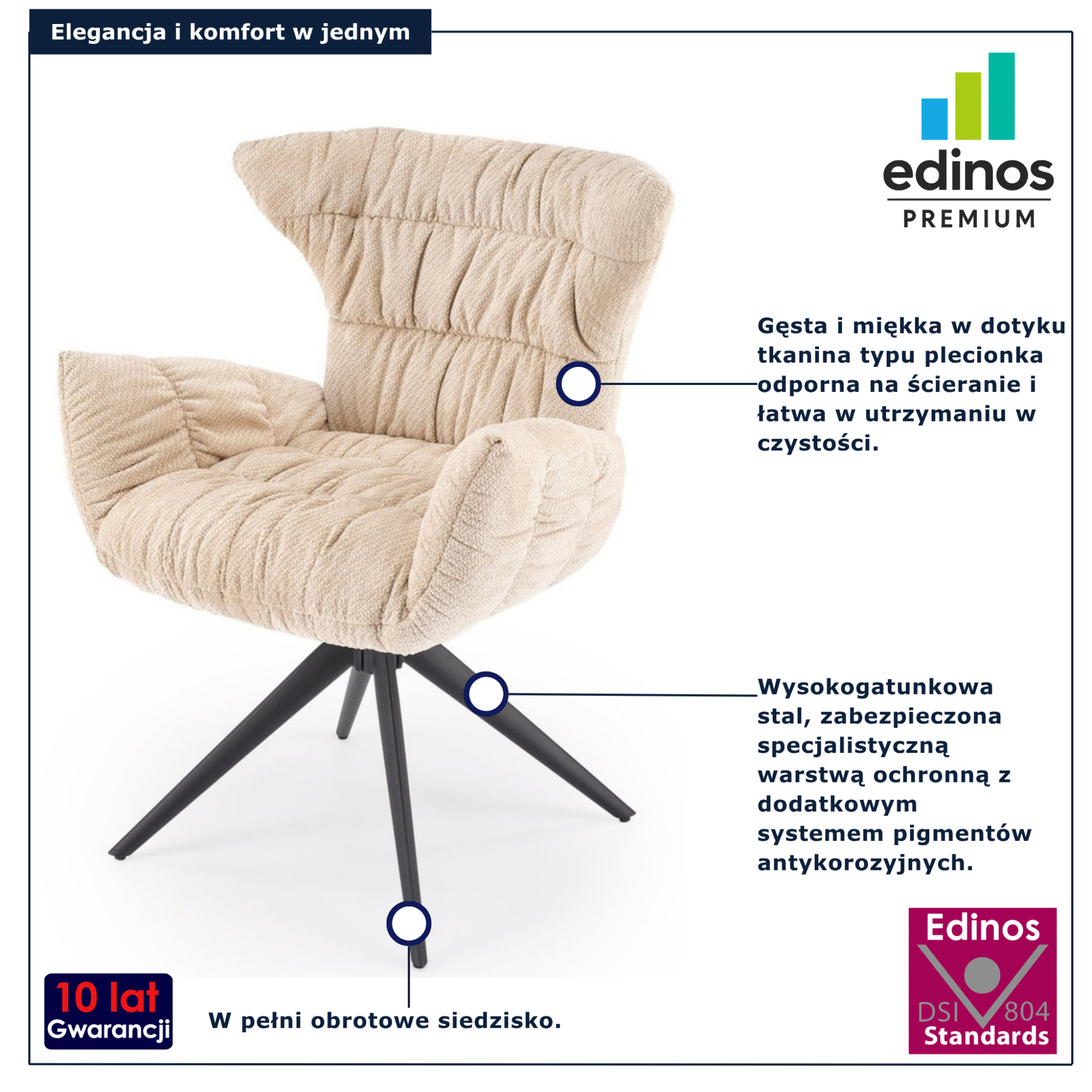 Beżowe obrotowe krzesło do jadalni nowoczesnej Aeroni