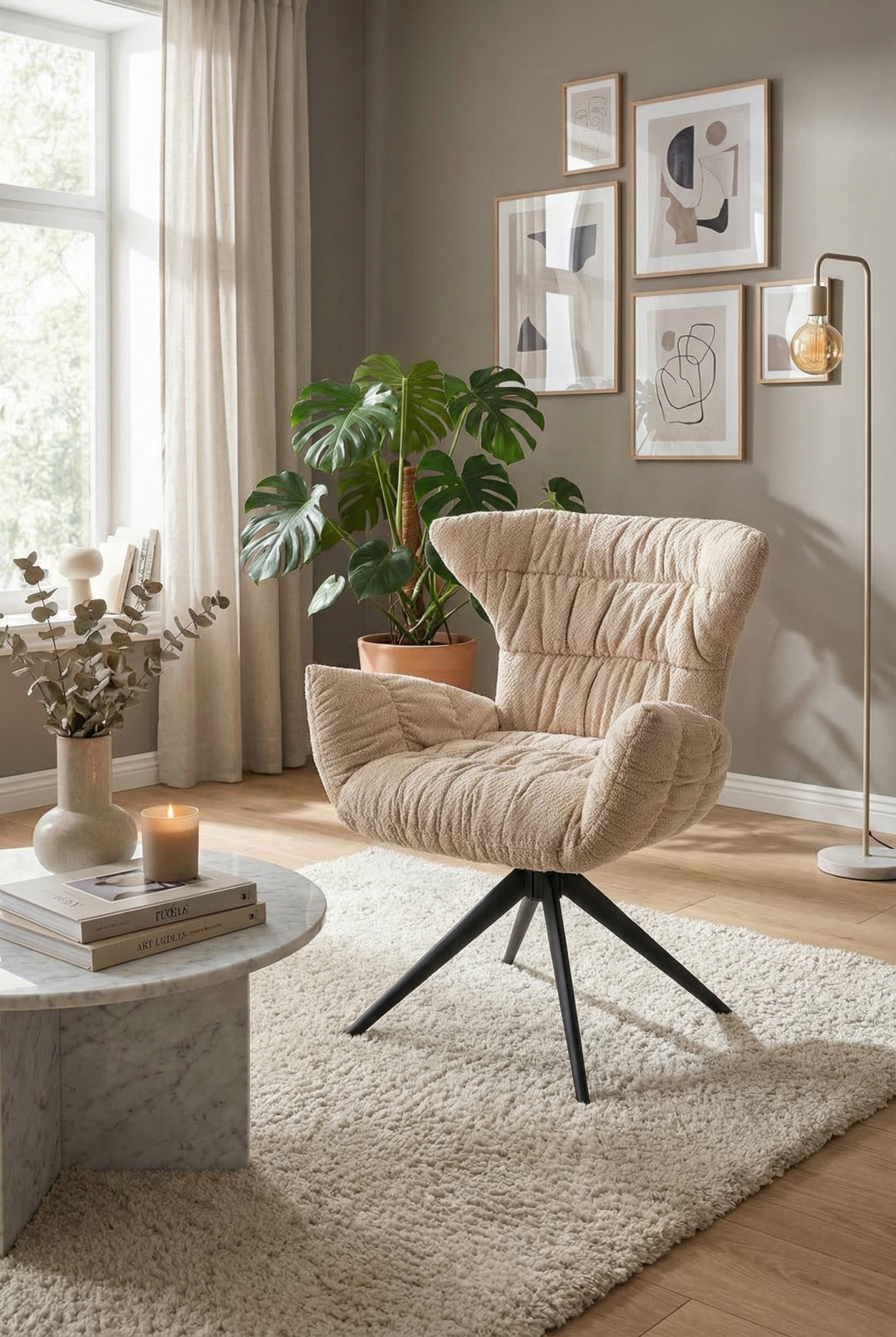 Przykładowe wykorzystanie beżowego krzesła Aeroni w nowoczesnym wnętrzu