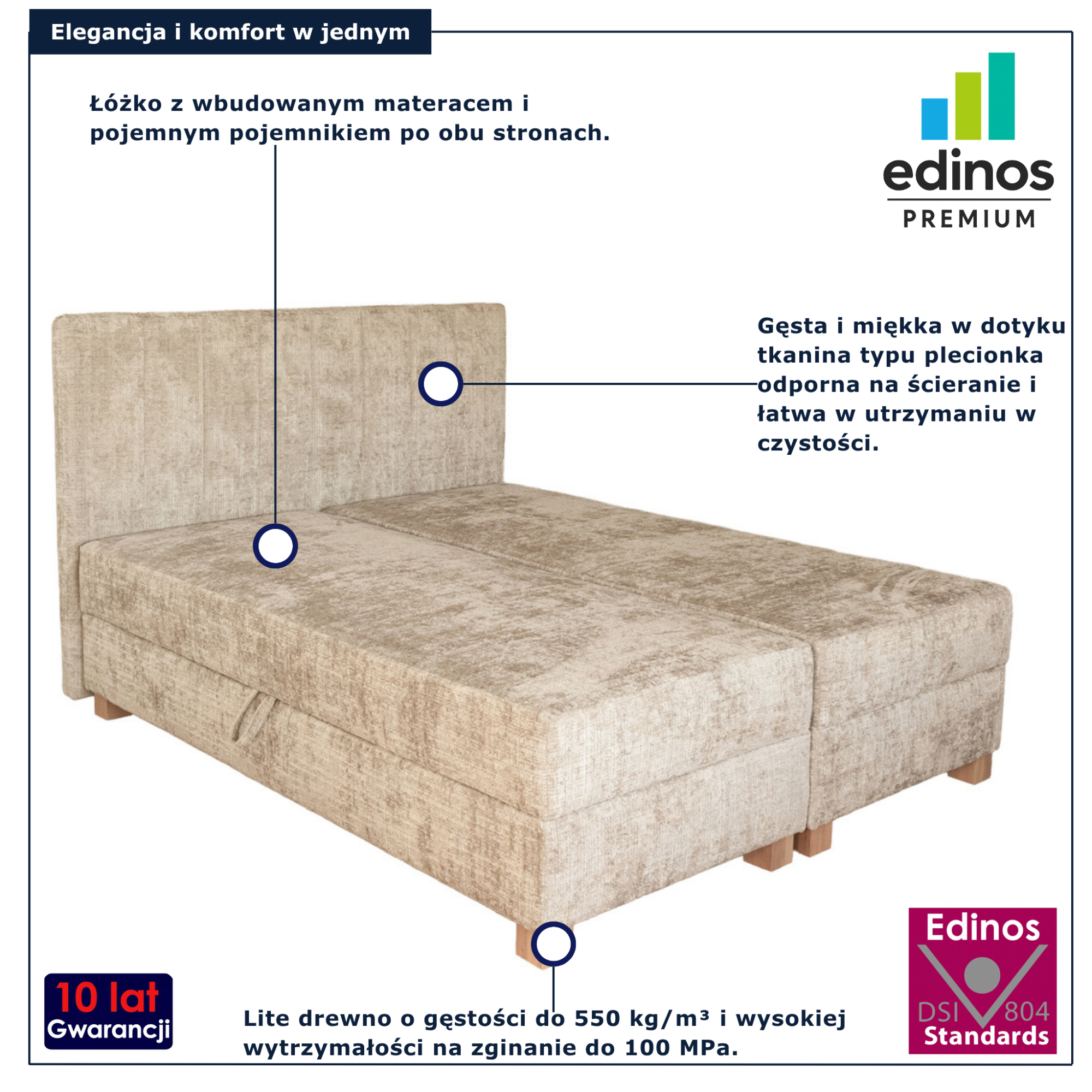 Beżowe łóżko tapicerowane dwuosobowe Terioni