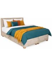 Beżowe łóżko z zagłówkiem i pojemnikiem 160x200 - Terioni w sklepie Edinos.pl