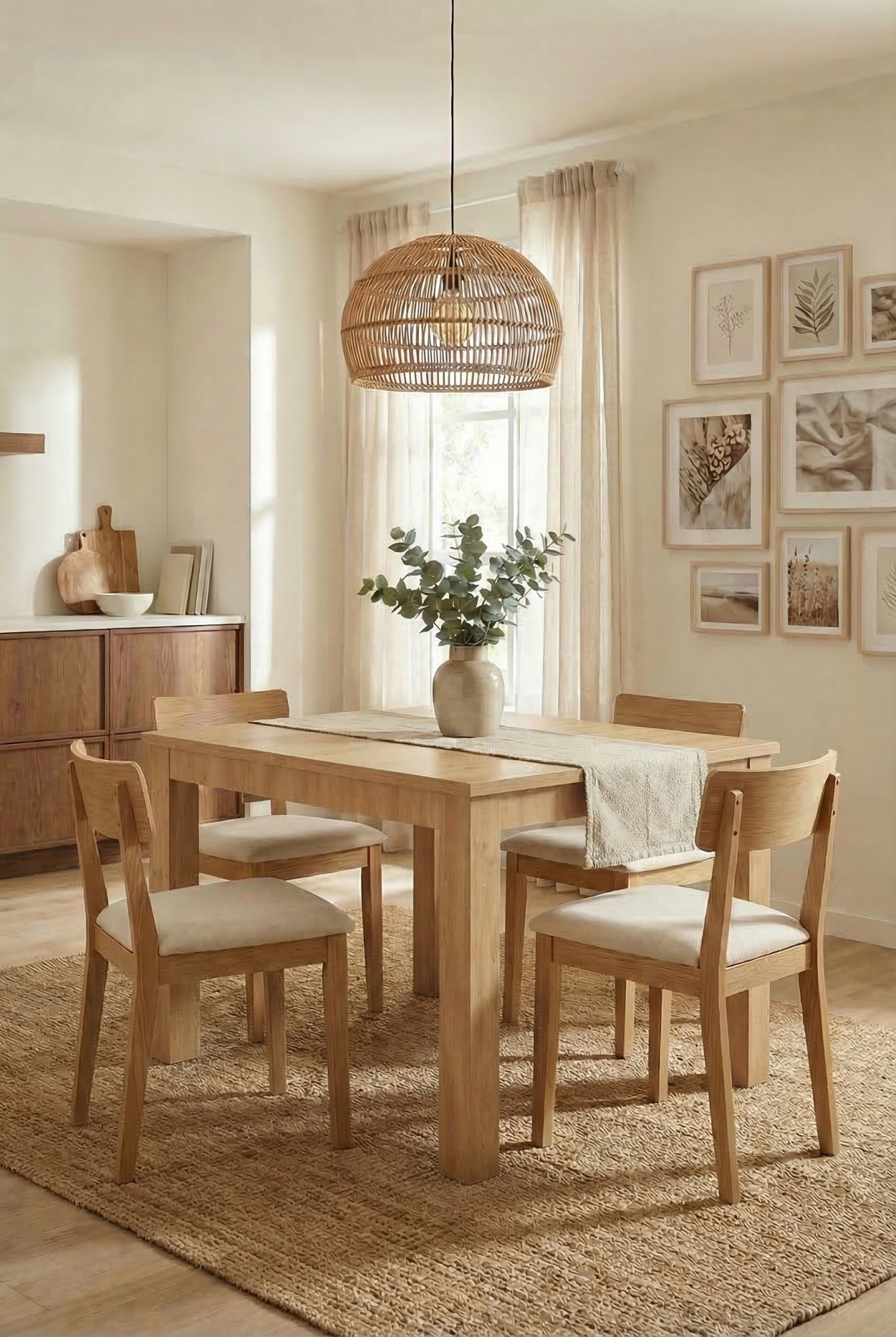 Przykładowe wykorzystanie stołu prostokątnego Icadi dąb artisan w nowoczesnej jadalni