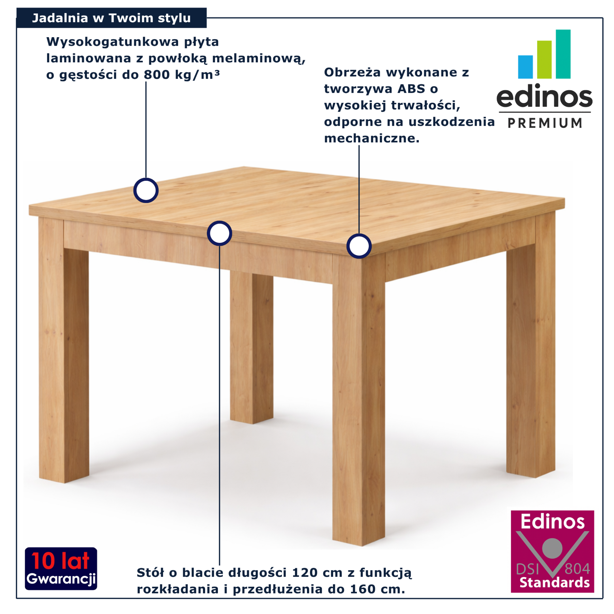 Prostokątny stół rozkładany do jadalni Icadi dąb artisan